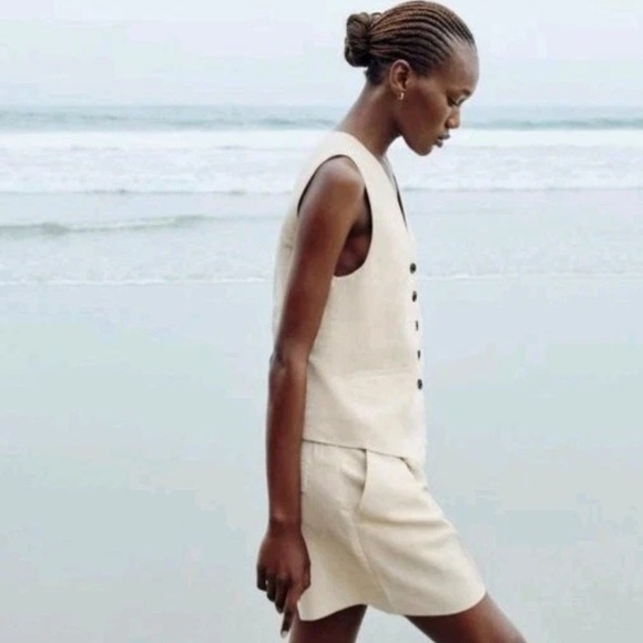 Zara Pleated High Rise Linen Blend Short Size M - Picture 6 of 11